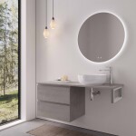 CERANO - Kúpeľňová skrinka Carole - betónovo šedá + doska pod umývadlo Navira Slim - 18 mm + konzola chróm - 120x46x49,8 CER-606099