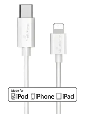 MediaRange biela / Dátový a nabíjací kábel / USB-C (M) - Lightning (M) / 1 m / MFi (MRCS215)