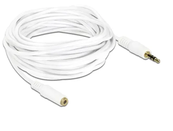 DeLock predlžovací kábel Stereo Jack 3.5 mm 3 pin samec samica 5 m biela (83771-D)