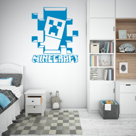 Veselá Stena Samolepka Minecraft hra Farba: modrá, Veľkosť: 80 x 95 cm