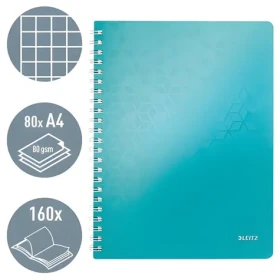 Leitz Wow ľadovo modrá / Blok / A4 / štvorčekový / drôtená väzba / PP dosky / 80 g/m2 (46380051)