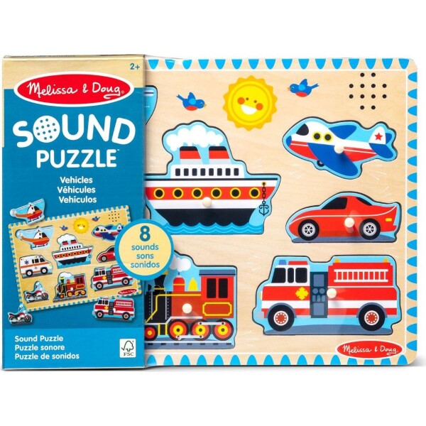 Melissa & Doug Puzzle drevené so zvukmi Dopravné prostriedky 8 dielikov