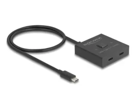 DeLock USB-C Switch 2:1 čierna / Prepínač / bidirekcionálne / 10 Gbps / 8K 144Hz / PD 100W (18911)