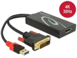 DeLock Kábel DVI-D + USB (M) na DisplayPort 1.2 (F) čierna / 0,3 m / 4K 3840×2160 / HDCP (62596)