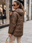 Dámska prešívaná prechodná bunda s kapucňou, hnedá, FashionStreet TY5800 L