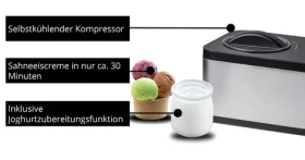 Unold EVA 48826 nerez/čierna / Zmrzlinovač a jogurtovač / kompresor / 120 W / 1,5 l / 30 min / LED displej (48826)