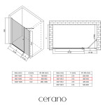 CERANO - Sprchové krídlové dvere Antelo s pevnou časťou L/P - 6 mm - čierna matná, transparentné sklo - 130(90+40)x190 CER-435809