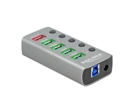 DeLock 63263 sivá / USB hub / 5× USB-A + USB-C / USB 3.2 Gen 1, 5 Gb/s / kovový (63263)