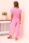 Viskózový set skladaná blúzka + nohavice candy pink UNI