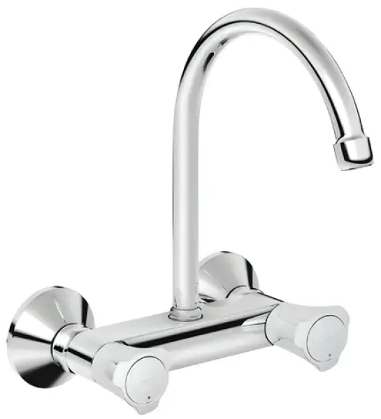 Grohe nástenná drezová batéria chróm / Drezová batéria / otočný výpust 360° / kohútikové ovládanie / S-prípojky (31191001)