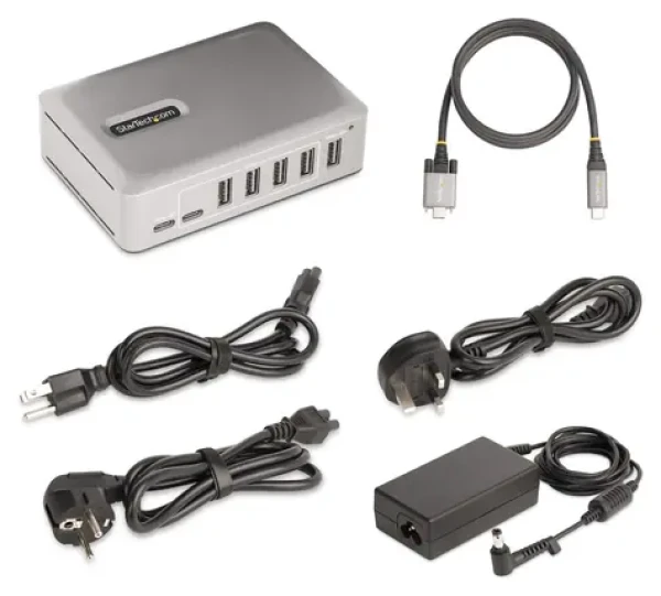 StarTech strieborná / USB-C hub / 7 portov / USB 3.2 Gen 2 / napájací adaptér / 1 m kábel (10G5A2CS-USB-C-HUB)