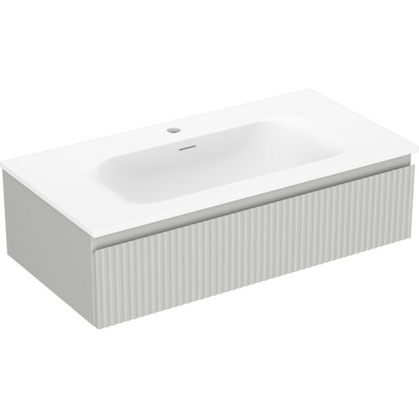 MEXEN/S - Rivel kúpeľňová skrinka 90 cm s umývadlom Vela, 1 šuplík, reliéf, šedá mat/biela mat 91A20-09023-1-BF62-W23M01