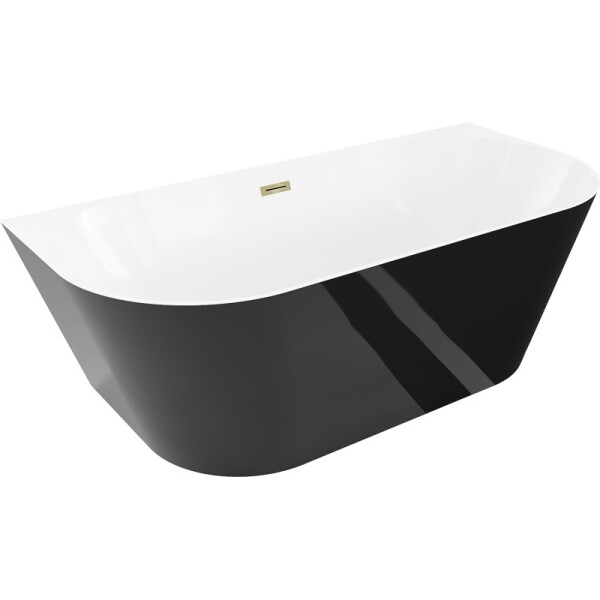 MEXEN/S - Oval Slim voľne stojaca vaňa nástenná 170 x 80, biela/čierna, sifón a prepad zlatá 52661708075-50