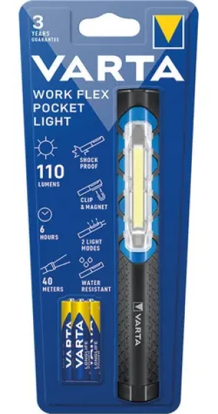 Varta Work Flex Pocket svietidlo čierna / 3x AAA / 110 lm / dosvit až 40m / IPX4 (406310)