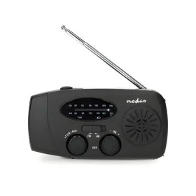 Nedis Núdzové rádio čierna / Stolové prevedenie / AM/FM / Napájanie z akumulátora / Napájanie z USB / Ručná kľuka (RDFMCR2000BK)