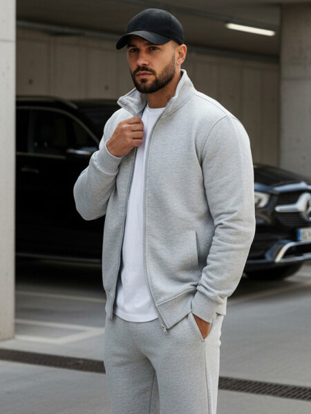 Pánska mikina na zips bez kapucne sivá BX4109 XL