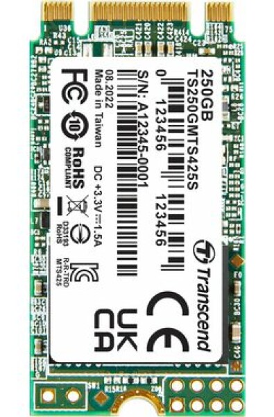 Transcend MTS425S 250GB/M.2 2242 SATA/RW: 500/330 MBps/ IOPS: 40K/75K/MTBF 2.0mh/3y (TS250GMTS425S)