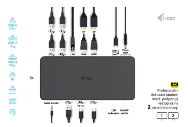 I-TEC USB 3.0/USB-C/Thunderbolt 3 Dual 4K Docking Station Gen 2 Pro / Dokovacia stanica / 2x DisplayPort + 2x HDMI (CADUAL4KDOCKPD2)