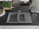 MEXEN/S MEXEN/S - Gaspar granitový drez 1.5 s odkvapkávačom vrátane batérie Flora, šedá 6507-71-670401-07-B