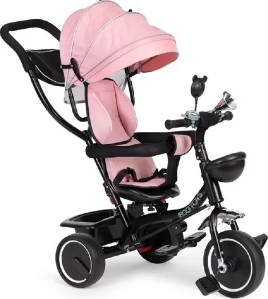 ECOTOYS Trojkolka so strechou a vodiacou tyčou ružová (JM-066-9 PINK)