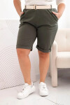 Dámske Plus veľkosť bavlnené šortky s opaskom Khaki 2XL
