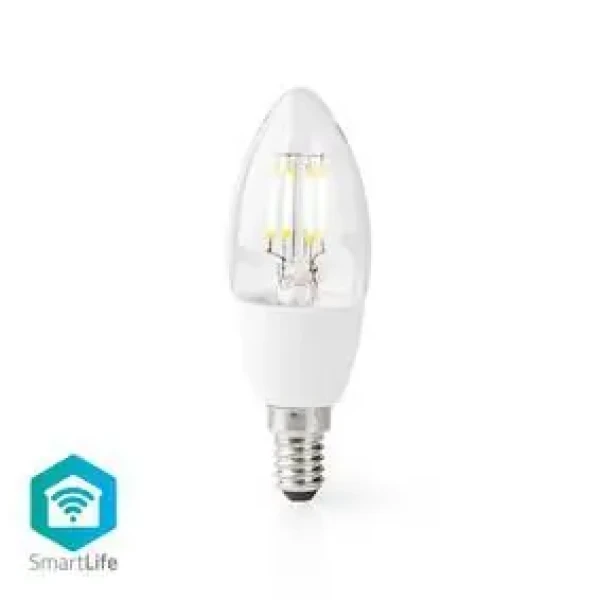 Nedis SmartLife LED žiarovka / Wi-Fi / E14 / 400 lm / 5 W / Teplá biela / 2700 K / Sklo / Android iOS / Sviečka / 1 ks (WIFILF10WTC37)
