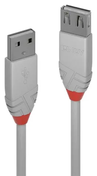 Lindy Anthra Line sivá / Predlžovací kábel USB / USB A - USB A / 2 m / USB 2.0 / 480 Mbit/s (36713)