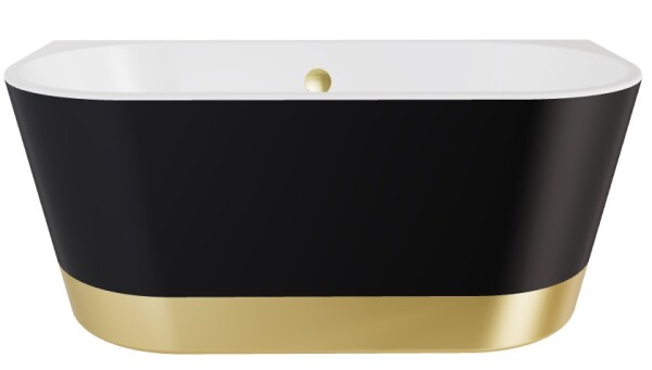 BESCO - Voľne stojaca vaňa VICA NEW s pásom, sifón s prepadom - Farba - Čierna matná tmavá, Farba sifónu - Zlatá, Rozmer vane - 160 × 80 cm VANVIC160NMZN