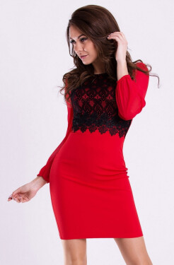 Dámske spoločenské šaty EMAMODA s dlhými rukávmi červeno-čierne - Červená / L - EMAMODA L červená-černá