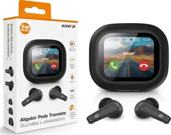 Aligator Pods Translate Prekladač a TWS slúchadlá 2v1 / čierna (ATR10BK)