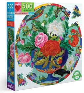 EEBOO Okrúhle puzzle Kvety a vtáčiky