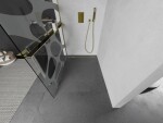 MEXEN/S - Kioto+ L Sprchová zástena WALK-IN s poličkou a držiakom uterákov 80 x 200, biely vzor, zlato 800-080-123-50-97