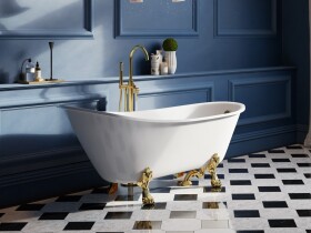 BESCO - Voľne stojaca vaňa OLAYA biela - Nožičky k vani - Čierne, Rozmer vane - 160 × 68 cm VANOLA160B