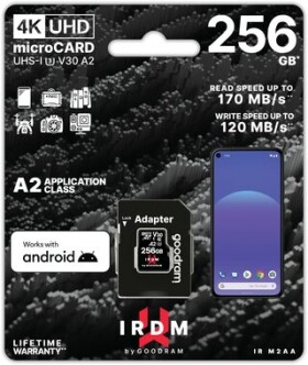 GOODRAM IRDM M2AA microSDXC 256GB + SD adaptér / Class 10 / UHS I / U3 / A2 / V30 / R: až 170 MBps / W: až 120 MBps (IR-M2AA-2560R12)