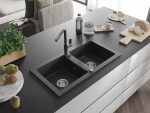 MEXEN/S MEXEN/S - Mario granitový drez 2-bowl vrátane batérie Flora, čierna kropenatá 6504-76-670401-08