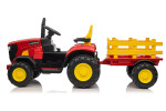 Mamido Mamido Detský elektrický traktor s vlečkou 12V 7Ah EVA kolesá ECO koža červený