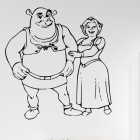 Veselá Stena Samolepka Shrek a Fiona Farba: černá, Veľkosť: 60 x 63 cm