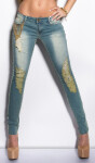 Sexy KouCla skinny-jeans with chains denimblue