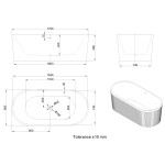 INVENA - Vaňa voľne stojaca ryhovaná 170 cm glamour trend sifón biely; AN-01-120-M