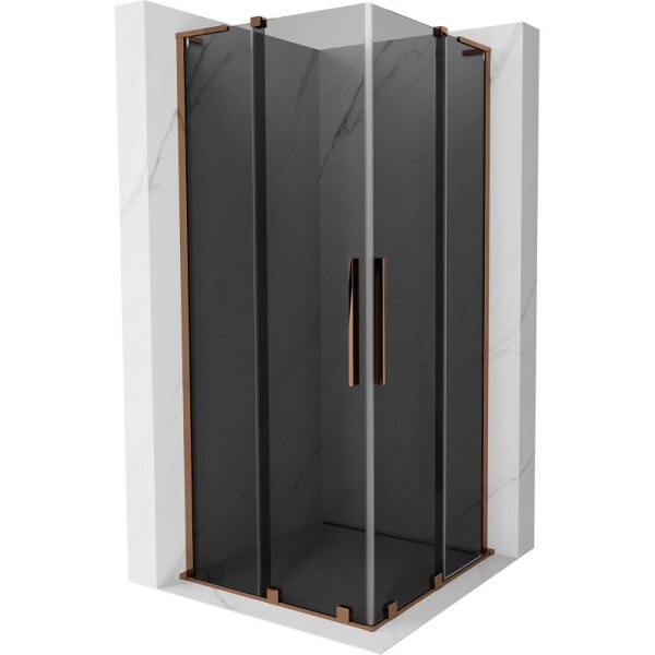 MEXEN/S - Velar L Duo sprchovací kút, posuvné dvere 90 x 90, grafit, ružové zlato 871-090-090-02-43-60