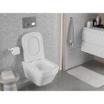 MEXEN/S - Riva Závesná WC misa Rimless Tornado vrátane sedátka s slow slim, duroplast, biela lesk 30630200T