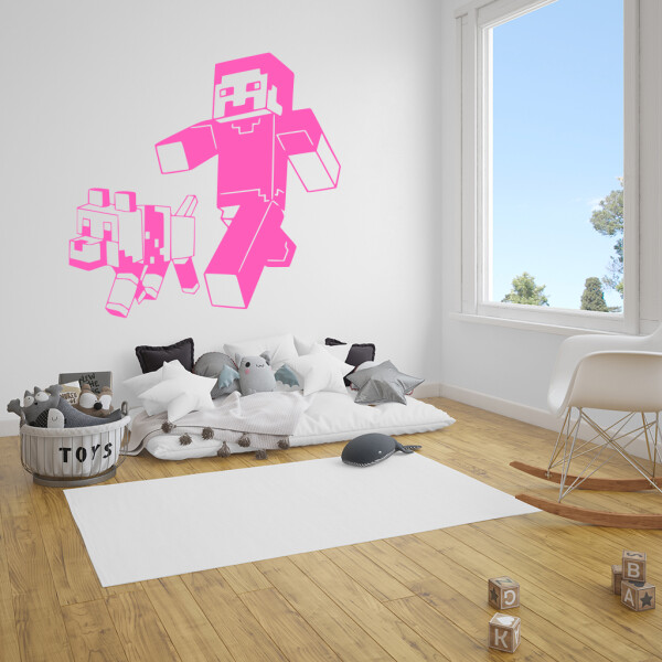 Veselá Stena Samolepka Minecraft so psom Farba: růžová, Veľkosť: 40 x 38 cm