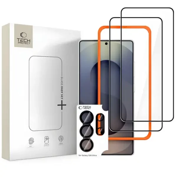 Tech-Protect Easy Set+ čierna / Tvrdené sklo / Samsung Galaxy S26 Ultra / 3 ks