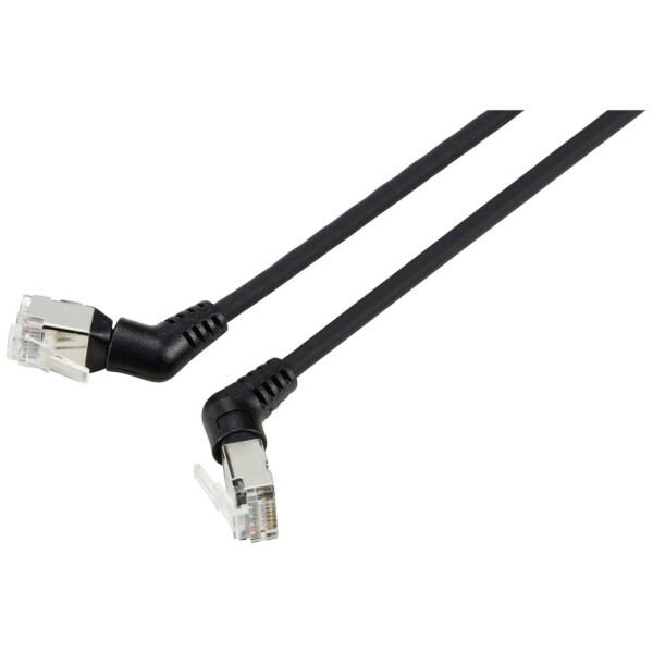 Renkforce RF-6071546 RJ45 sieťové káble, prepojovacie káble CAT 6A F/UTP 0.50 m čierna zásuvné kontakty otočné o 360°, zahnutý káblový vývod 1 ks; RF-6071546