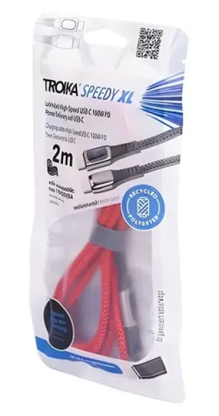 TROIKA SPEEDY XL červený / Nabíjací kábel / USB-C - USB-C/Lightning / 2 m / PD 100 W / opletený (CBL20/RD)
