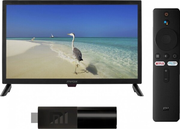 Nvox televízornvox digital hdtv led 24cali z tunerem dvbt/t2 hevc/h.265 12/24/230v + xiaomi mi stick smart