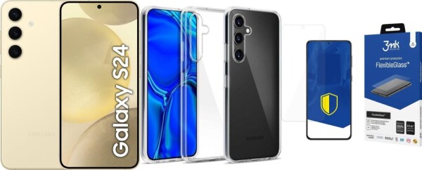 Samsung Galaxy S24 5G 8/256GB Żółty (SM-S921BZY) + FlexibleGlass + Etui Clear Case