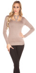 Trendy KouCla sweater with neck lacing rivets Einheitsgroesse