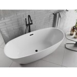 MEXEN/S - Luvo Slim voľne stojaca vaňa 170 x 75, biela, sifón a prepad čierna 52801707500-70