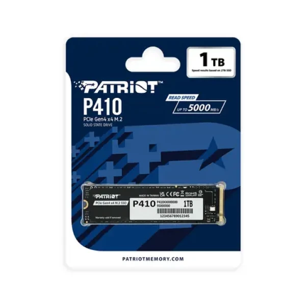 Patriot P410 1TB / SSD / M.2 2280 / PCIe Gen4 x4 / R: 5000MBps / W: 4500MBps / 5y (P410P1TBM28H)